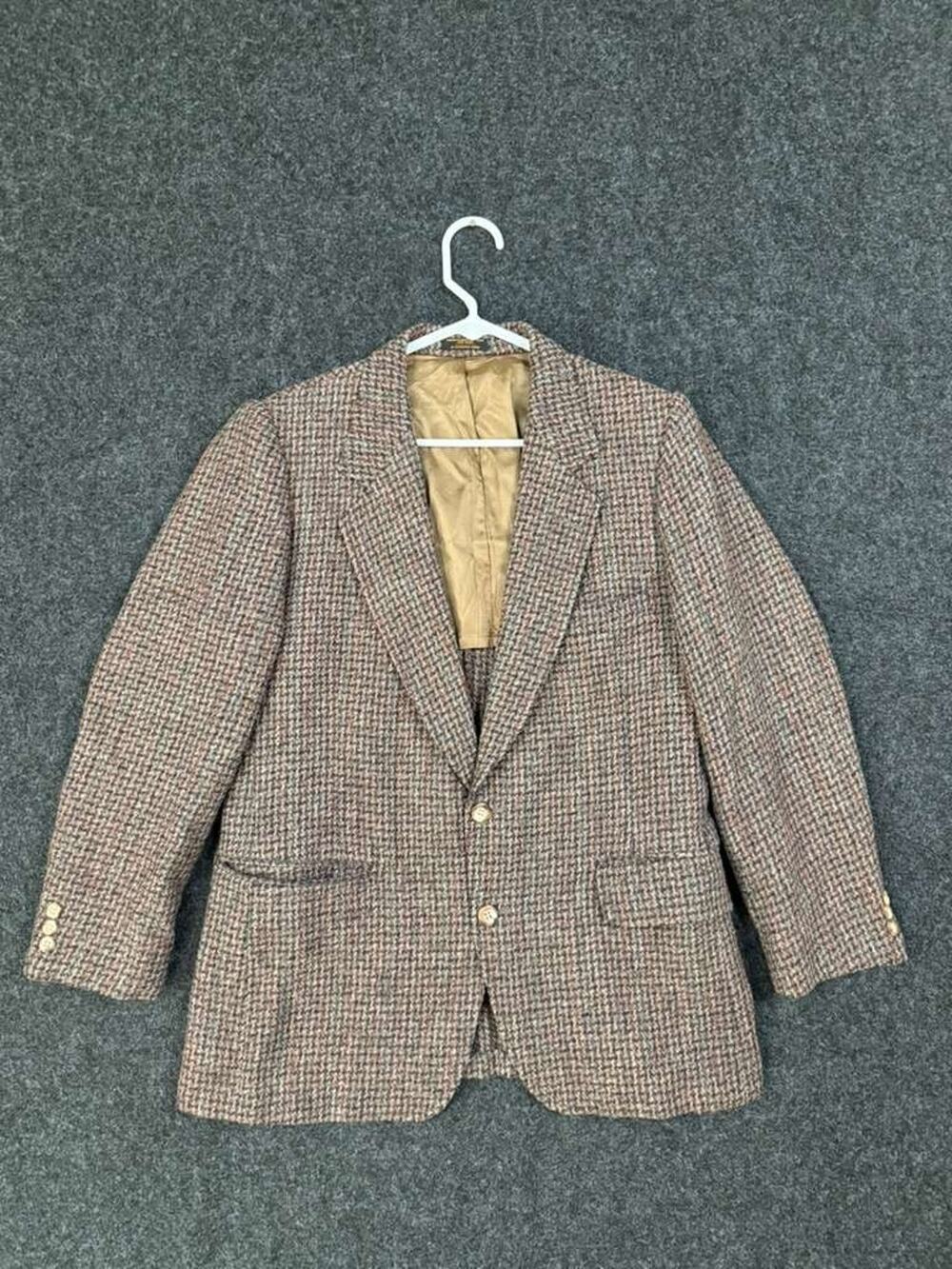 Vintage Richard Thomas Harris Tweed Blazer Men's Brown Houndstooth Wool USA